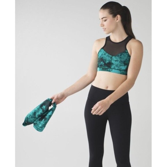 Lululemon Meshed Up Tank 2 IN 1 Top Size 4 Green Black Clouded Dreams Teal RARE! - Picture 5 of 12